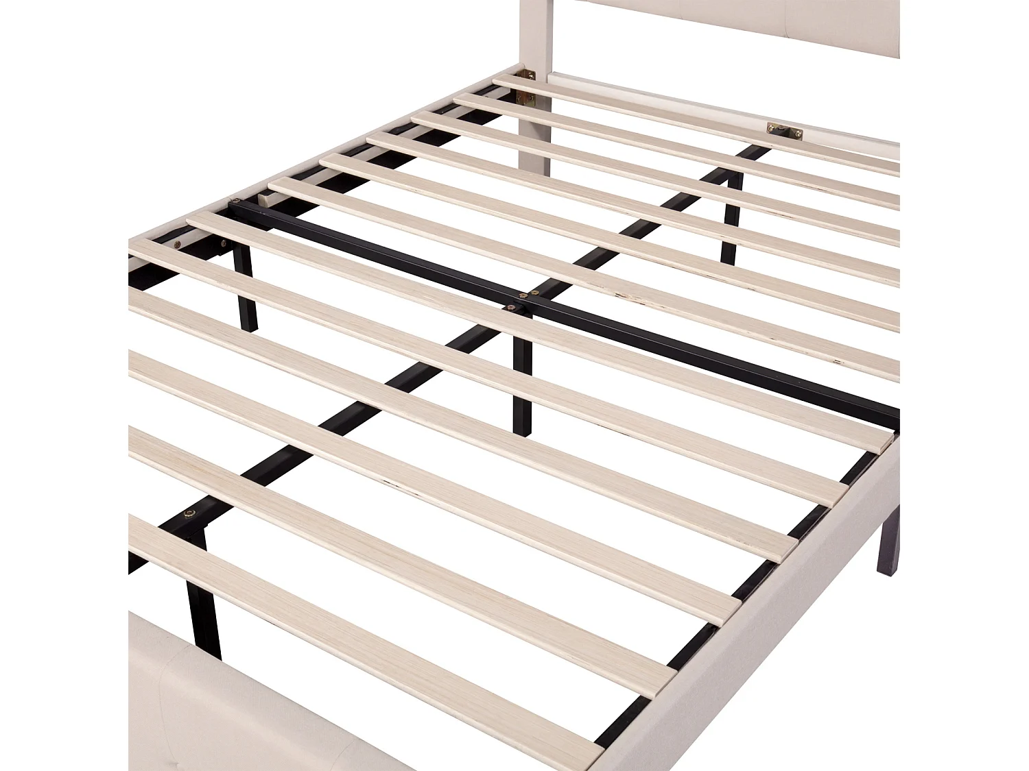 Lit double 140x200 cm - Lit capitonné avec LED, sommier à lattes, 4 tiroirs et tête de lit - beige