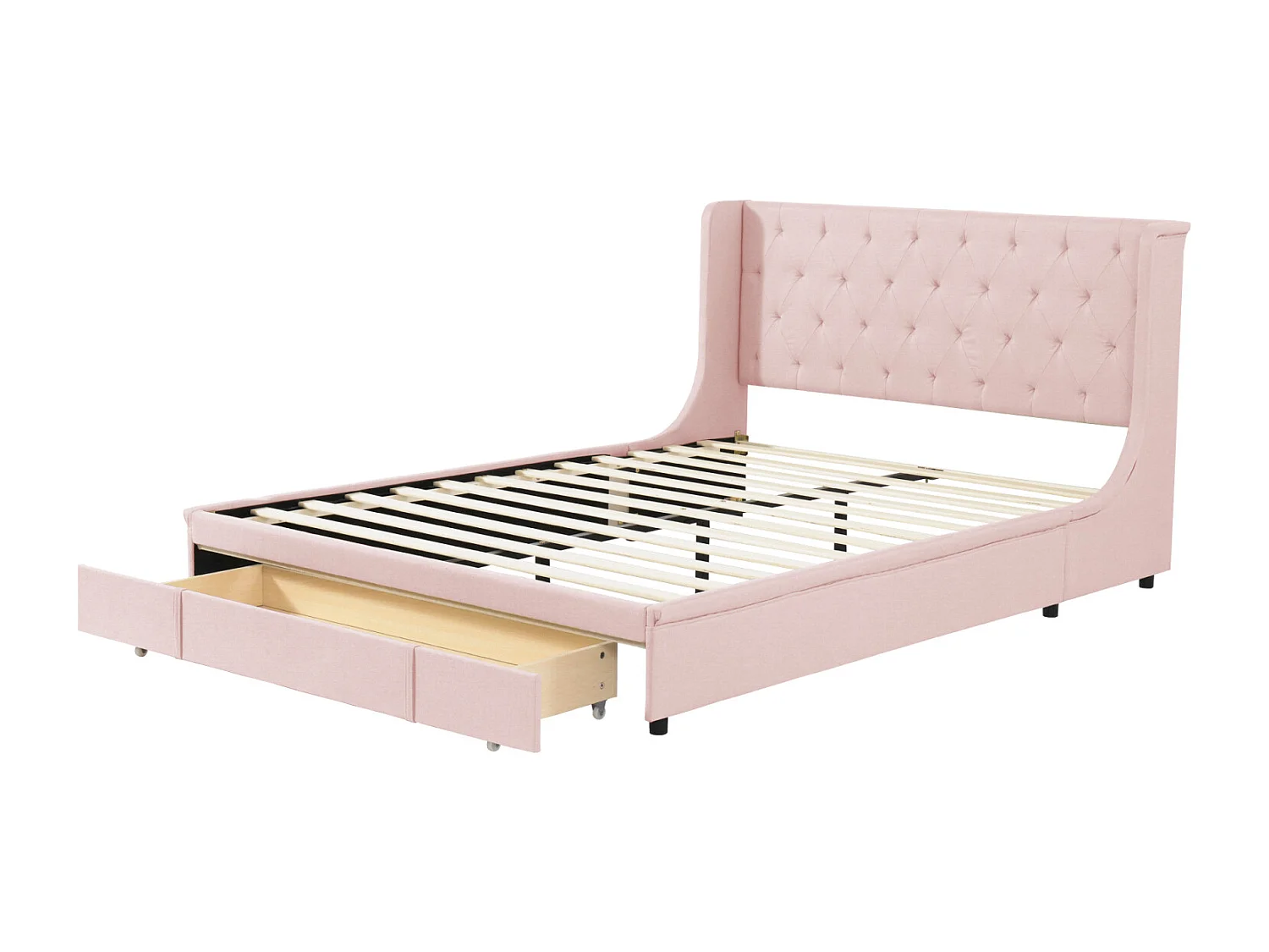 Lit double 140x200 cm avec grands tiroir - lit adulte rose