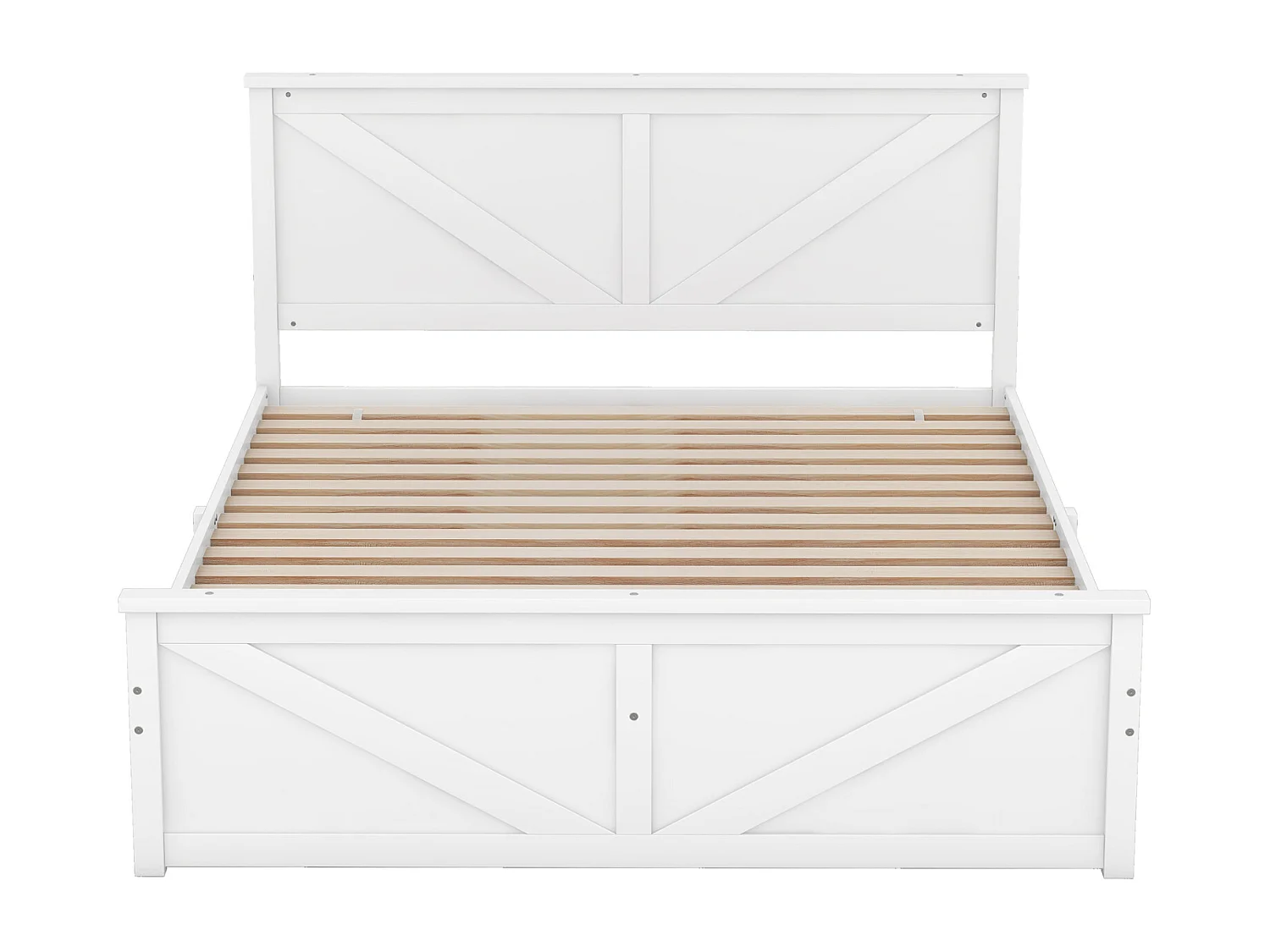 Bed met 4 lades 160x200cm - massief houten frame en hoofdbord met natuurlijke houten lattenbodem in industriële stijl - Wit