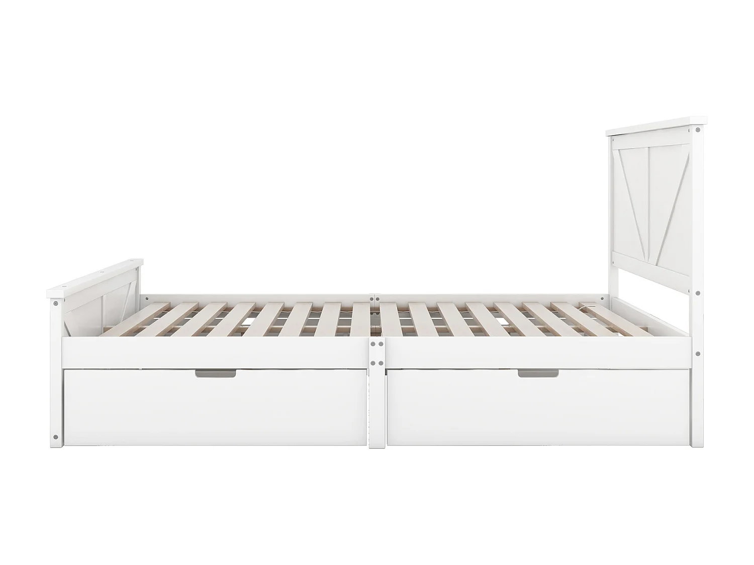 Bed met 4 lades 160x200cm - massief houten frame en hoofdbord met natuurlijke houten lattenbodem in industriële stijl - Wit