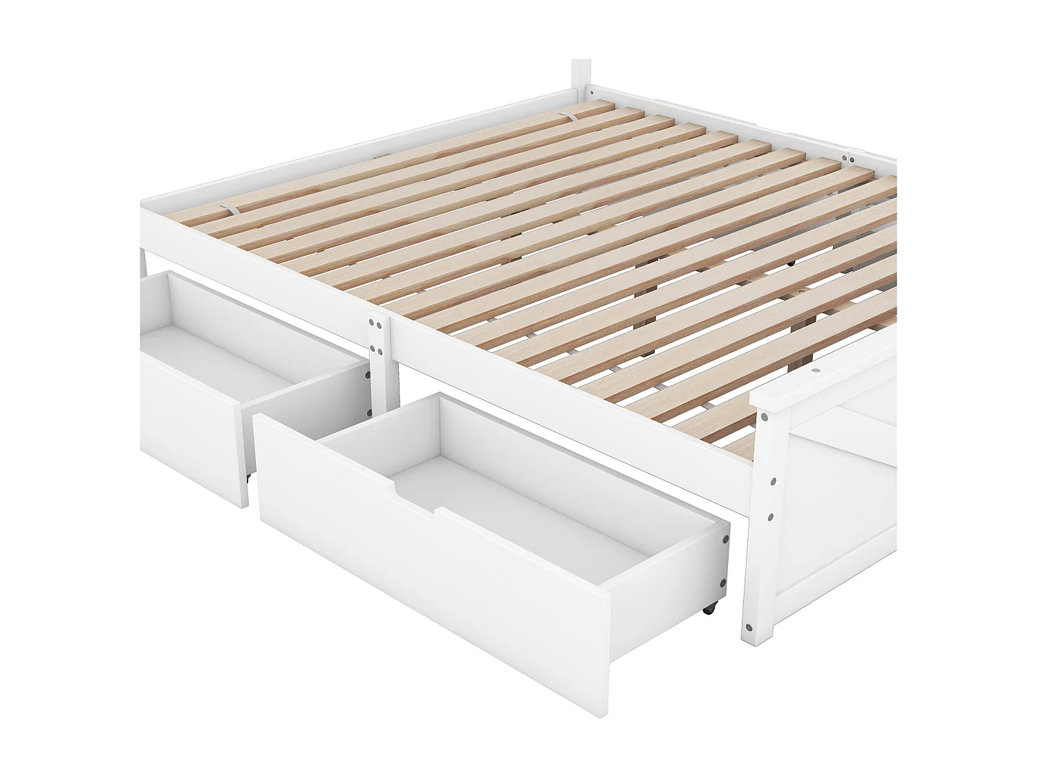 Bed met 4 lades 160x200cm - massief houten frame en hoofdbord met natuurlijke houten lattenbodem in industriële stijl - Wit