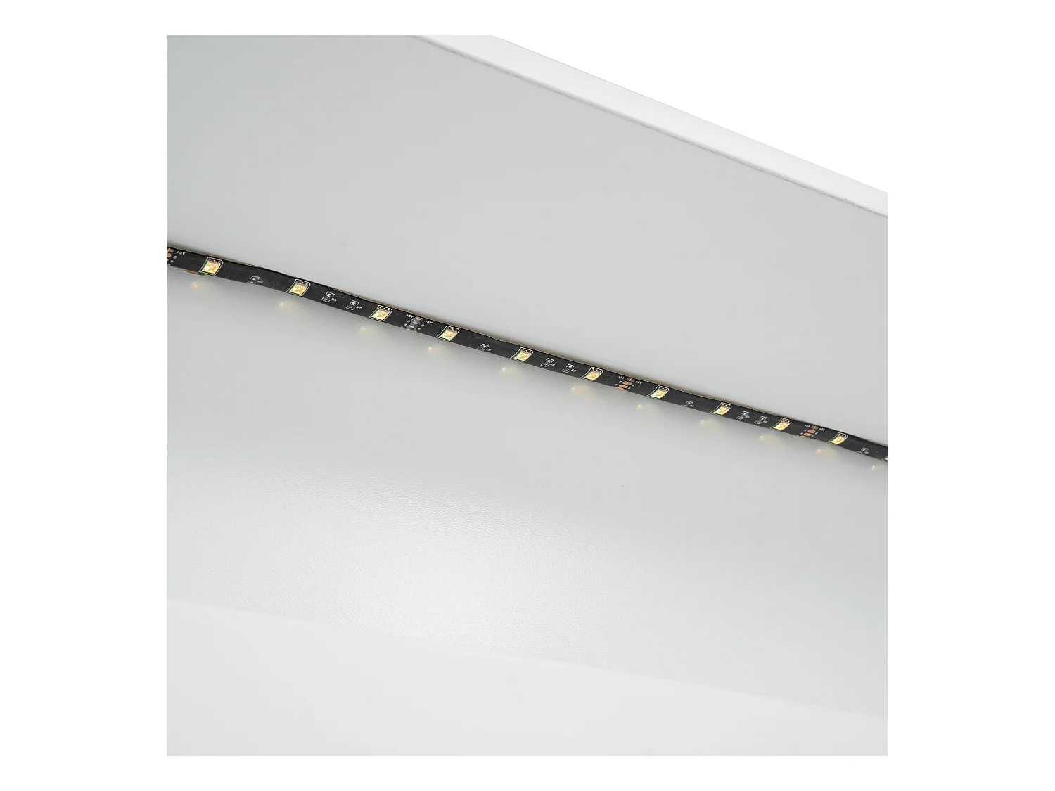 Tweepersoonsbed 140x200 cm met open plank en lichtlijst, platformbed in wit grenen en MDF - Voor tieners en volwassenen