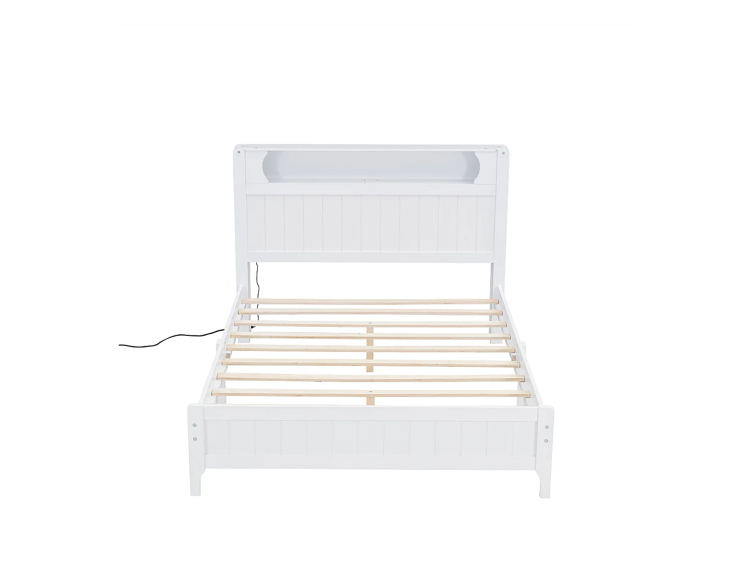 Tweepersoonsbed 140x200 cm met open plank en lichtlijst, platformbed in wit grenen en MDF - Voor tieners en volwassenen