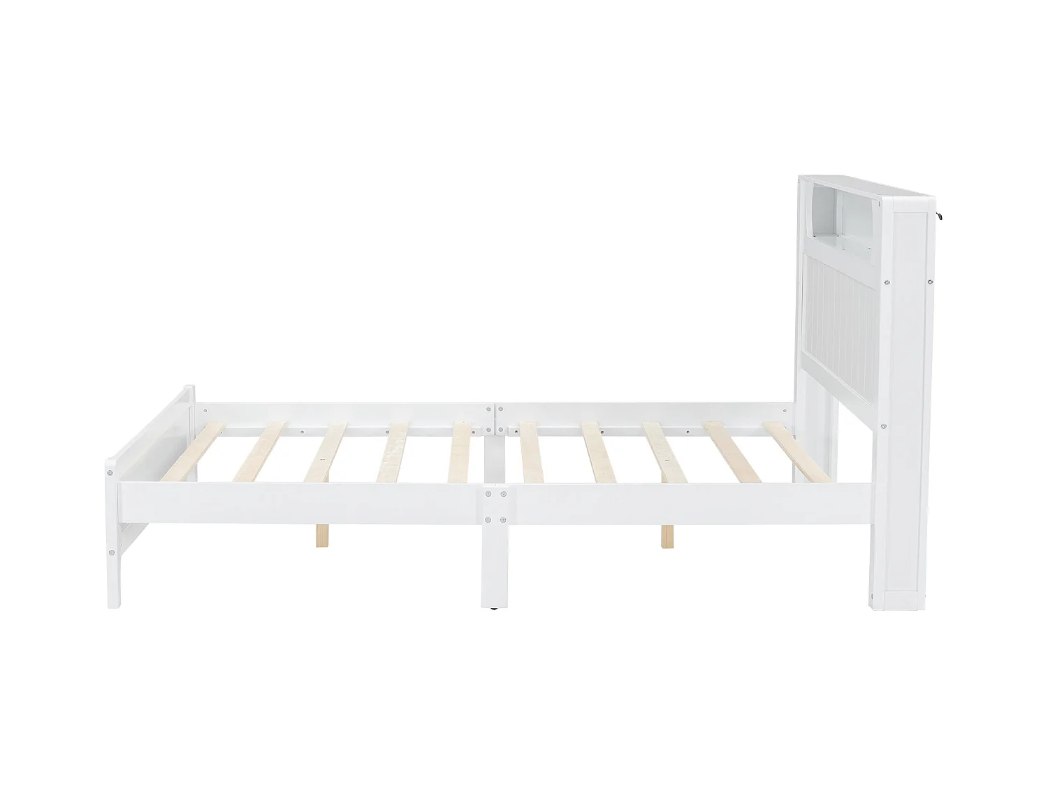 Tweepersoonsbed 140x200 cm met open plank en lichtlijst, platformbed in wit grenen en MDF - Voor tieners en volwassenen
