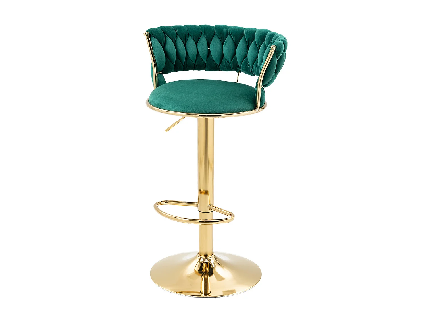 Juego de 2 taburetes de bar giratorios de 360° y regulables en altura con reposapiés, terciopelo, verde y plateado