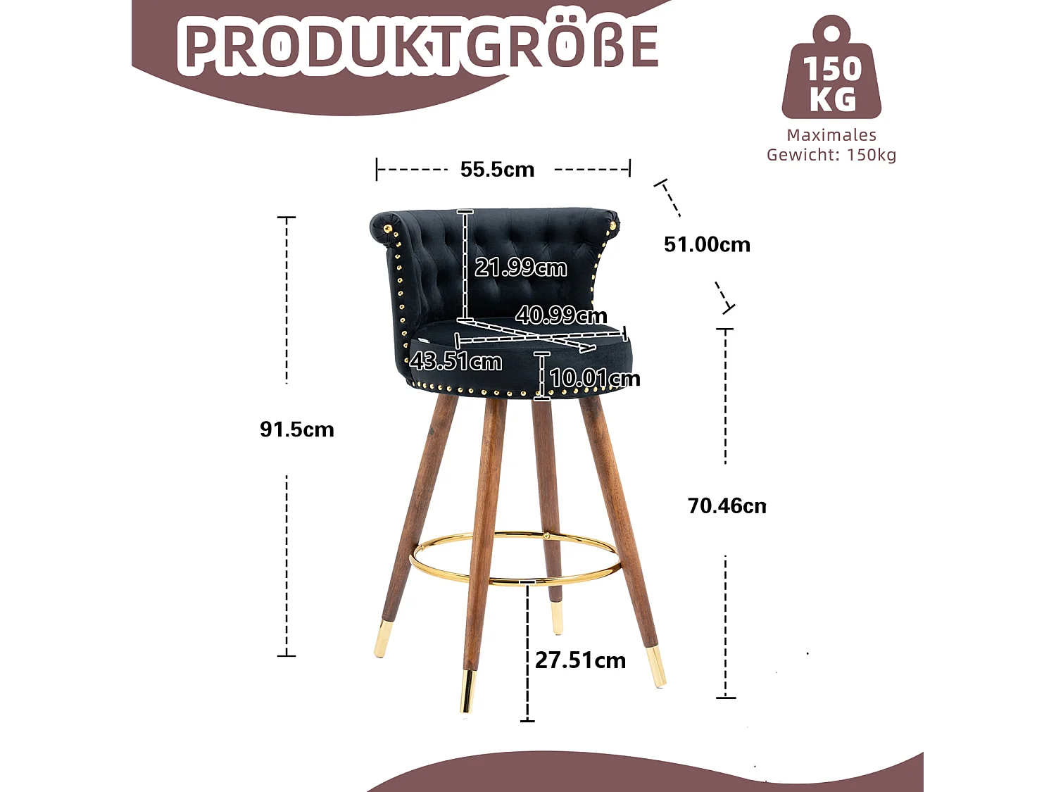 Juego de 2 taburetes de bar giratorios 55,5x51x95,5cm, con respaldo y reposapiés, altura fija 360 grados, color negro