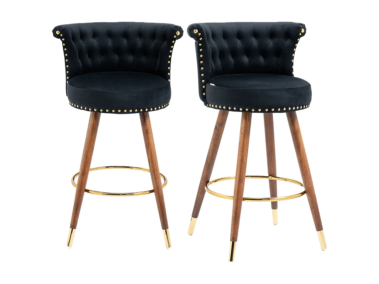 Juego de 2 taburetes de bar giratorios 55,5x51x95,5cm, con respaldo y reposapiés, altura fija 360 grados, color negro