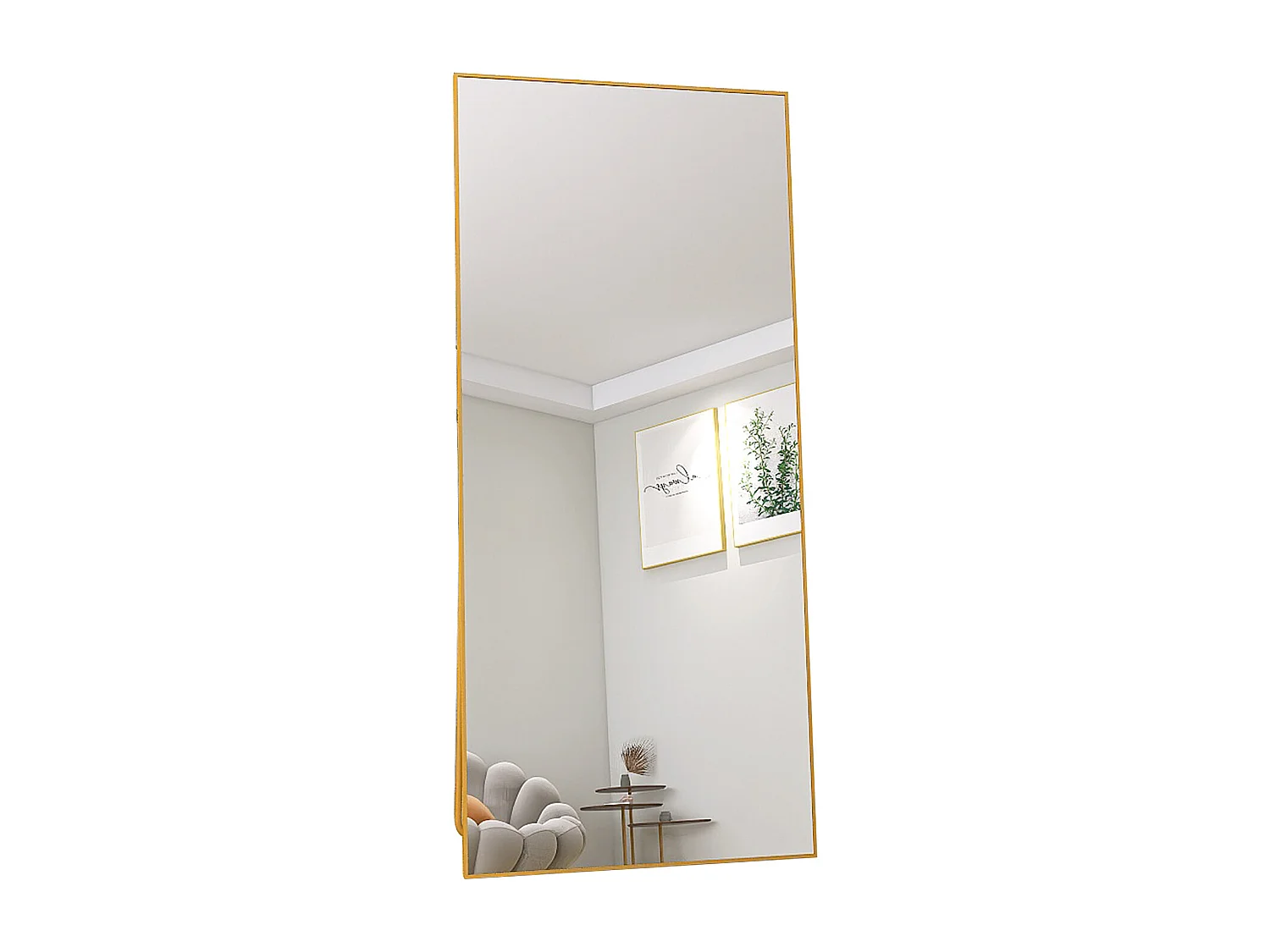Miroir sur Pied Rectangle avec Cadre en Métal Miroir sur Pied HD Grand pour Salon, Chambre et Dressing Miroir Doré 180x80cm