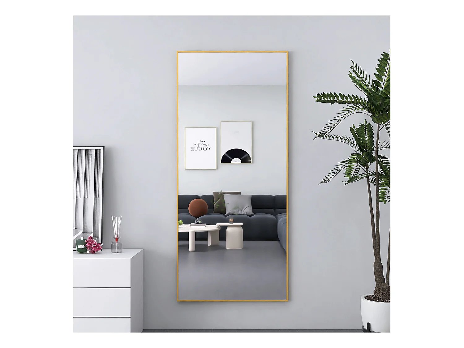 Miroir sur Pied Rectangle avec Cadre en Métal Miroir sur Pied HD Grand pour Salon, Chambre et Dressing Miroir Doré 180x80cm