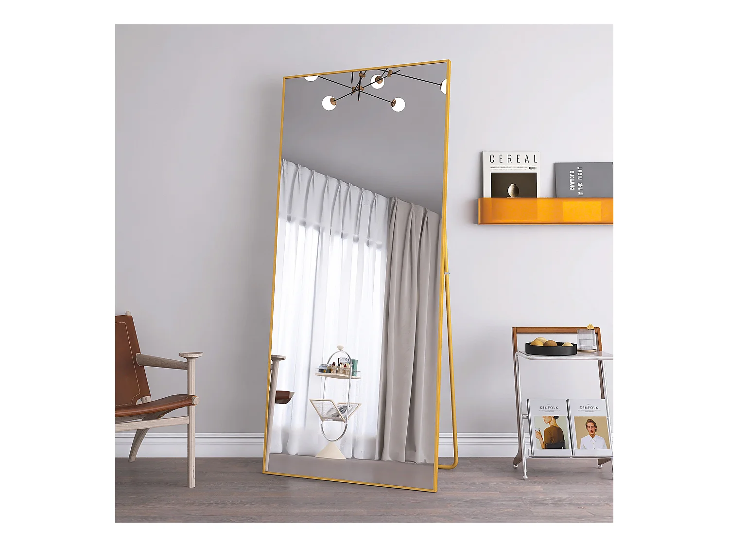 Miroir sur Pied Rectangle avec Cadre en Métal Miroir sur Pied HD Grand pour Salon, Chambre et Dressing Miroir Doré 180x80cm