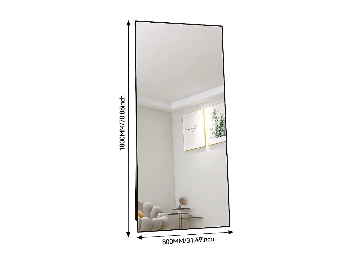 Espejo de pie rectangular con marco de metal HD, espejo de pie grande para sala de estar, dormitorio y vestidor, espejo negro de 180 x 80 cm