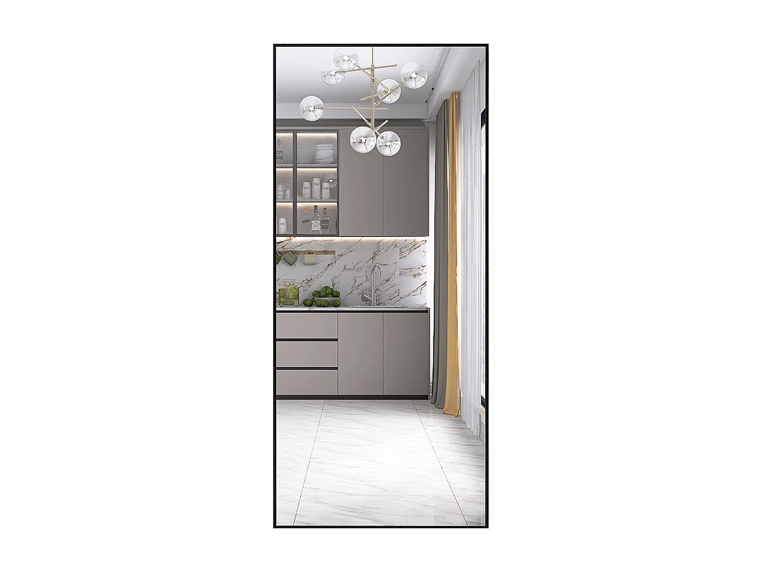 Espejo de pie rectangular con marco de metal HD, espejo de pie grande para sala de estar, dormitorio y vestidor, espejo negro de 180 x 80 cm