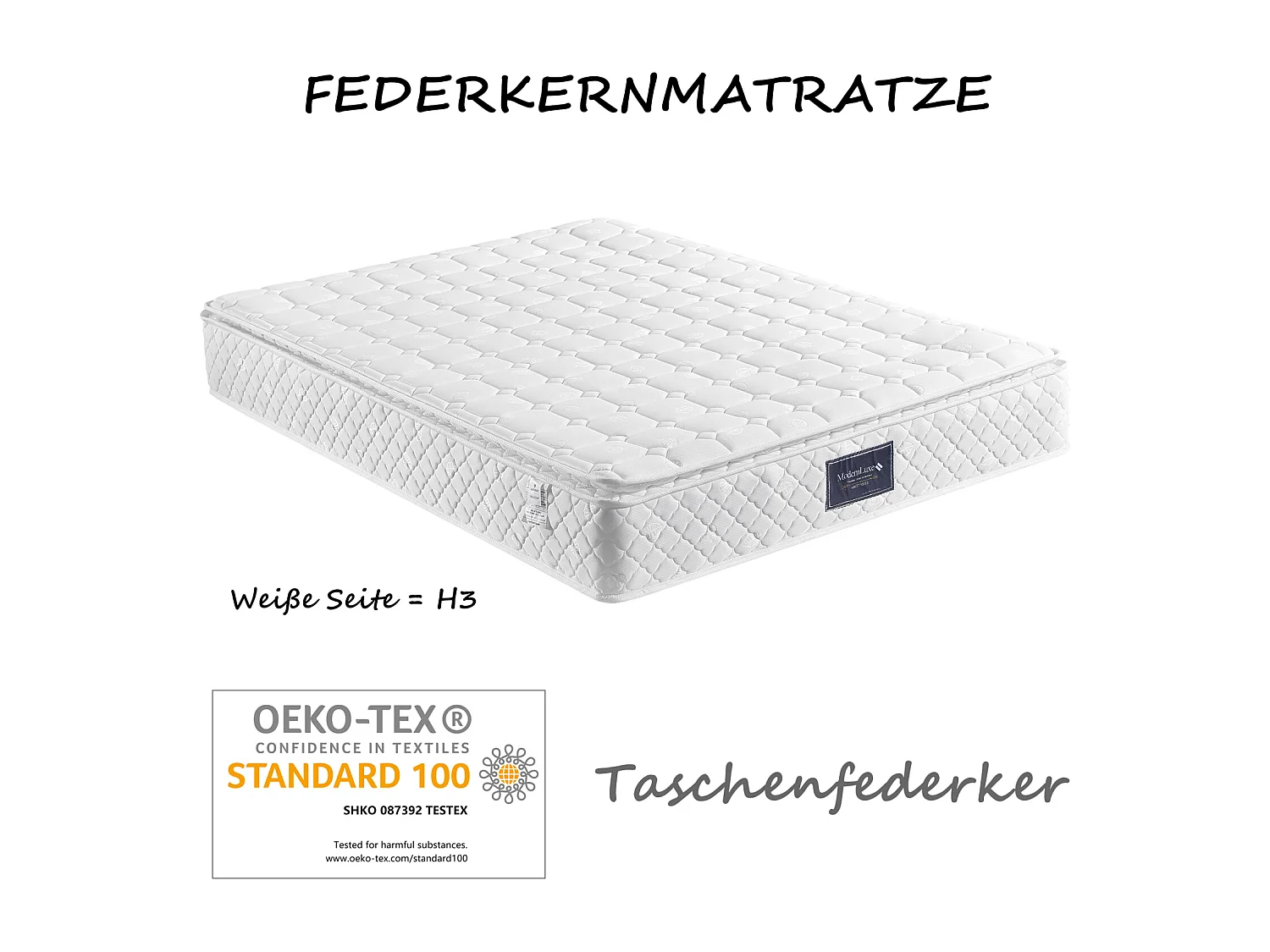 Springmatras 160x200 cm, 7-zone koudschuimmatras, pocketveren, 100% Oeko-Tex gecertificeerd, microvezel gewatteerd matras, hardheid H3, hoogte 25 cm