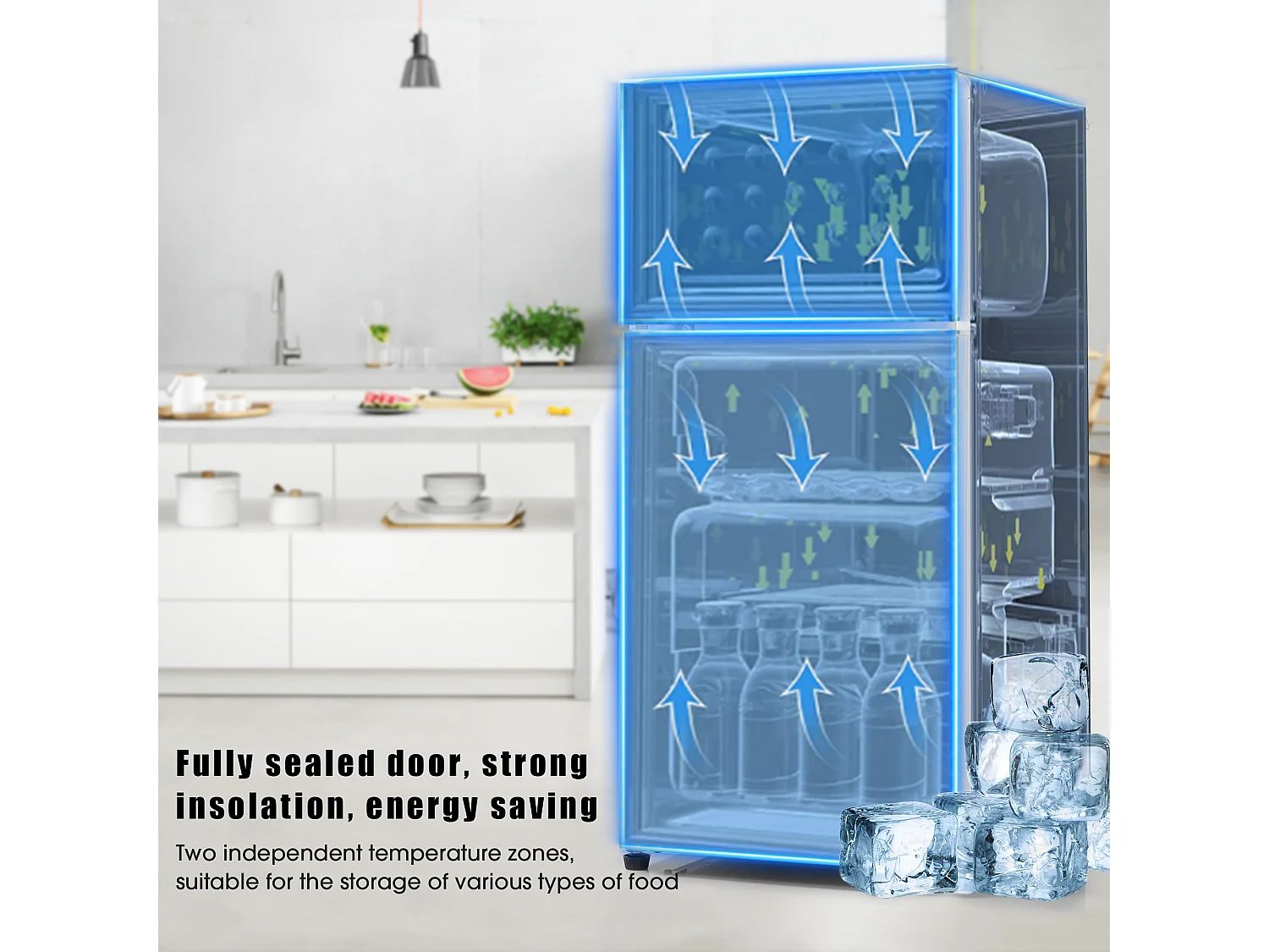 Mini Réfrigérateur - 22L congélateur + 38L réfrigérateur - 42.5x45.5x86.8cm - 163 kWh/an, lumière LED - Classe F -Blanc