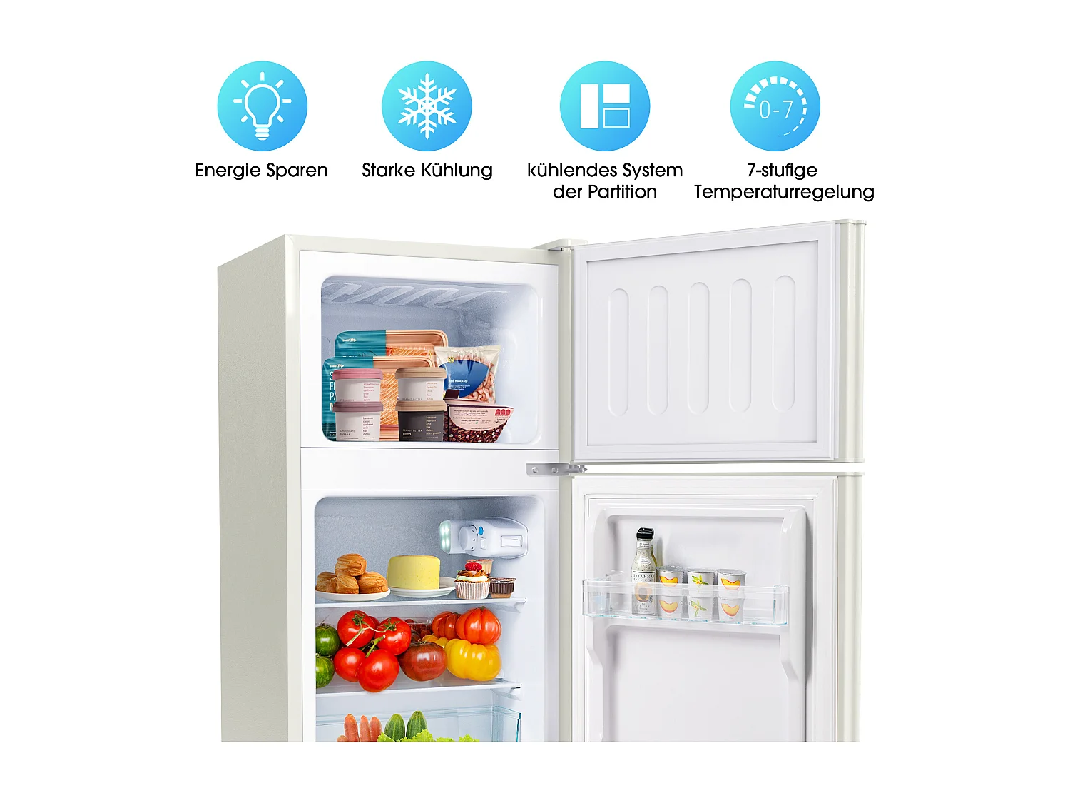 Mini Réfrigérateur - 22L congélateur + 38L réfrigérateur - 42.5x45.5x86.8cm - 163 kWh/an, lumière LED - Classe F -Blanc