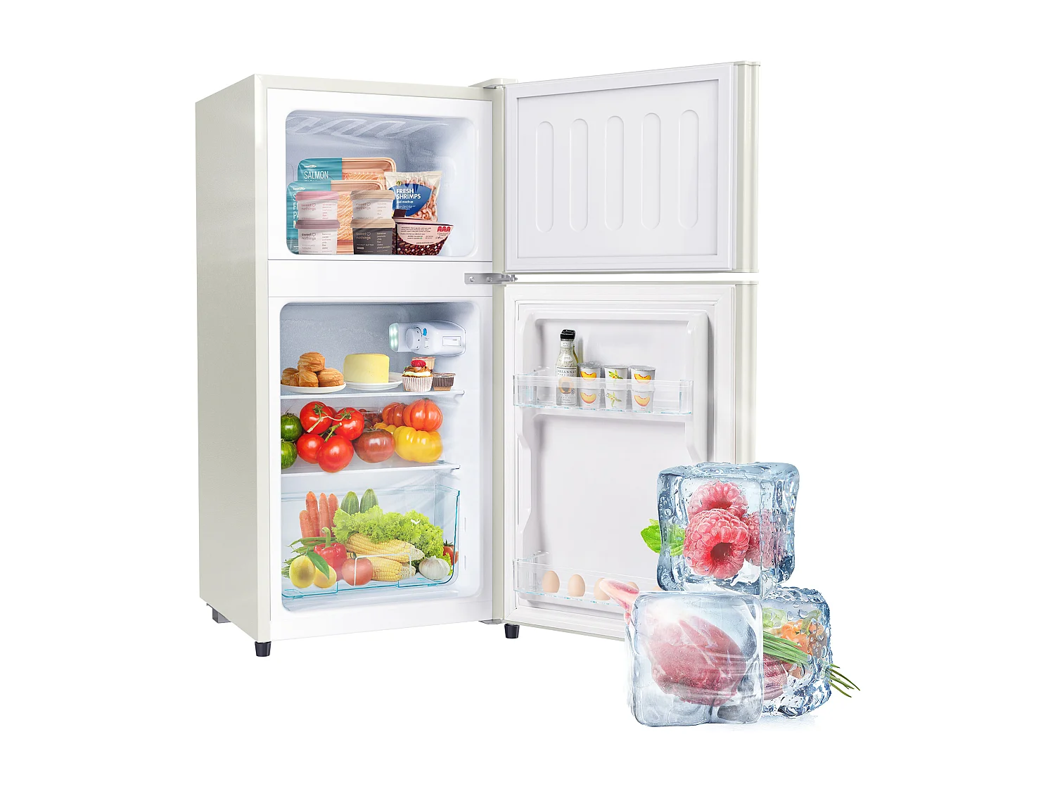 Mini Réfrigérateur - 22L congélateur + 38L réfrigérateur - 42.5x45.5x86.8cm - 163 kWh/an, lumière LED - Classe F -Blanc