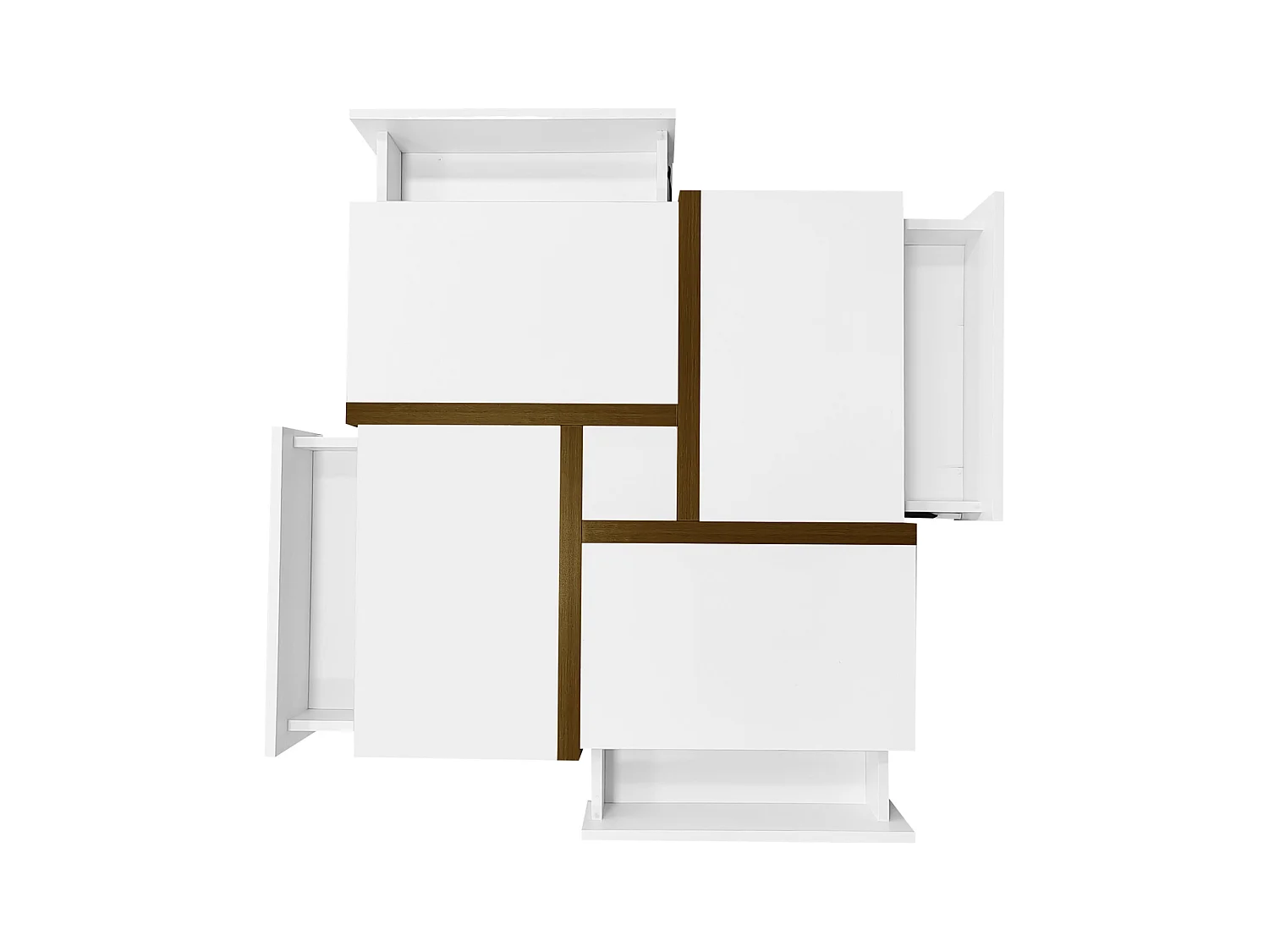 Salontafel 78 cm, rechthoekig, met 4 verborgen lades, moderne stijl, geometrisch ontwerp, houten salontafel - wit