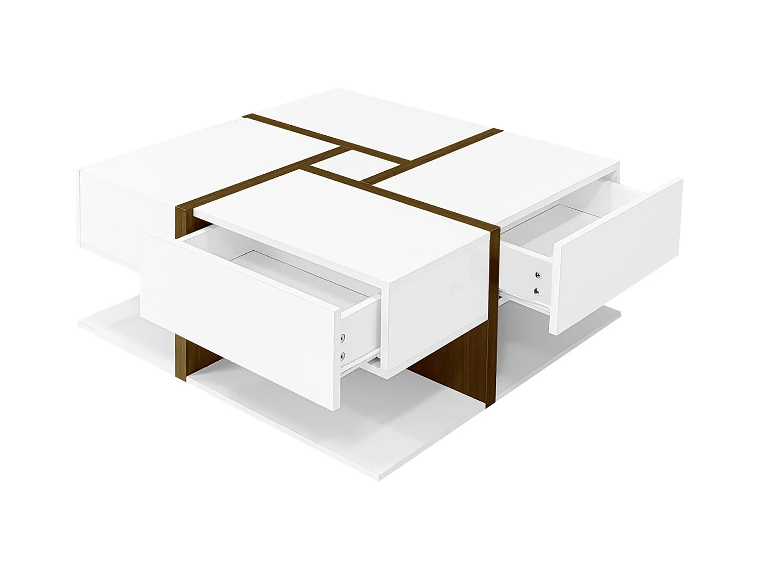 Tavolino da caffè da 78 cm, rettangolare, con 4 cassetti nascosti, stile moderno, design geometrico, tavolo da soggiorno in legno - bianco