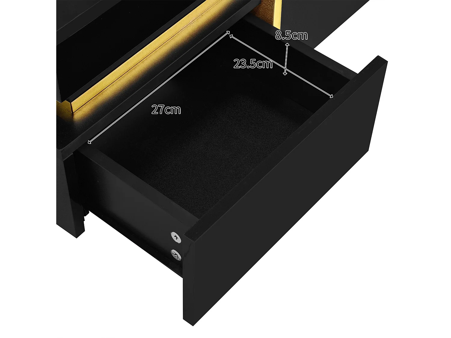 Salontafel 70x70cmx35.5, hoogglans vierkante tafel met lades en gouden accenten, zwart