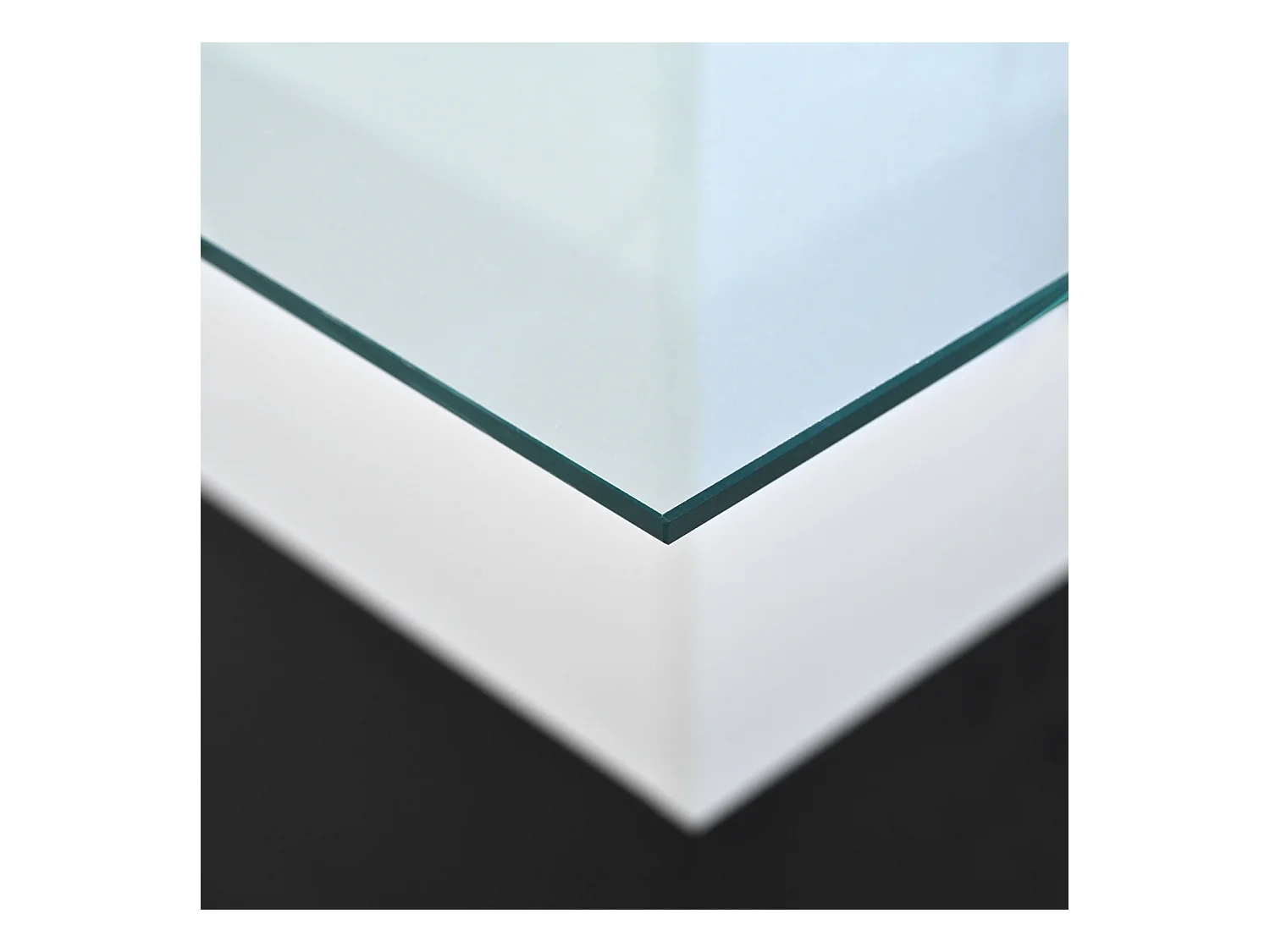 Table basse carré 80x80x40cm, plateau en verre brillant, table LED avec roulettes pivotantes, Blanc+Noir