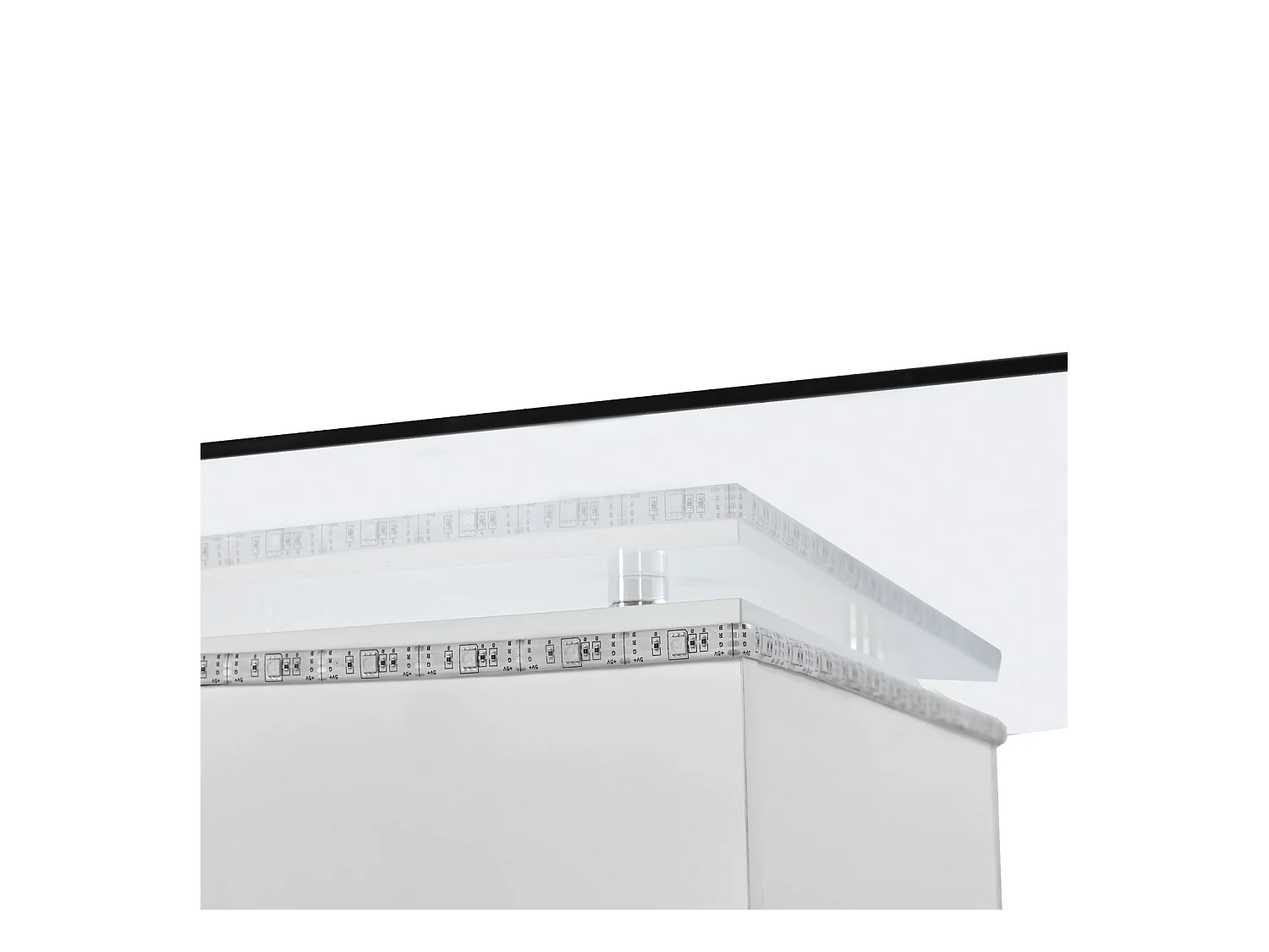 Table basse carré 80x80x40cm, plateau en verre brillant, table LED avec roulettes pivotantes, Blanc+Noir