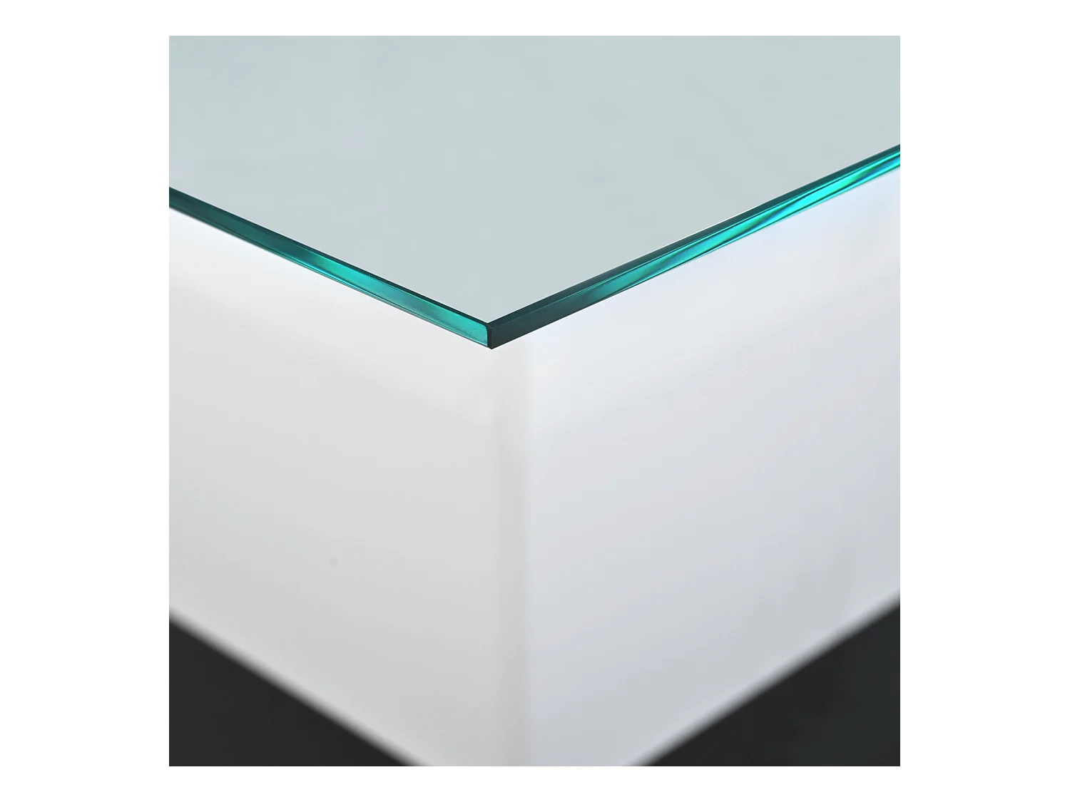 Table basse carré 80x80x40cm, plateau en verre brillant, table LED avec roulettes pivotantes, Blanc+Noir