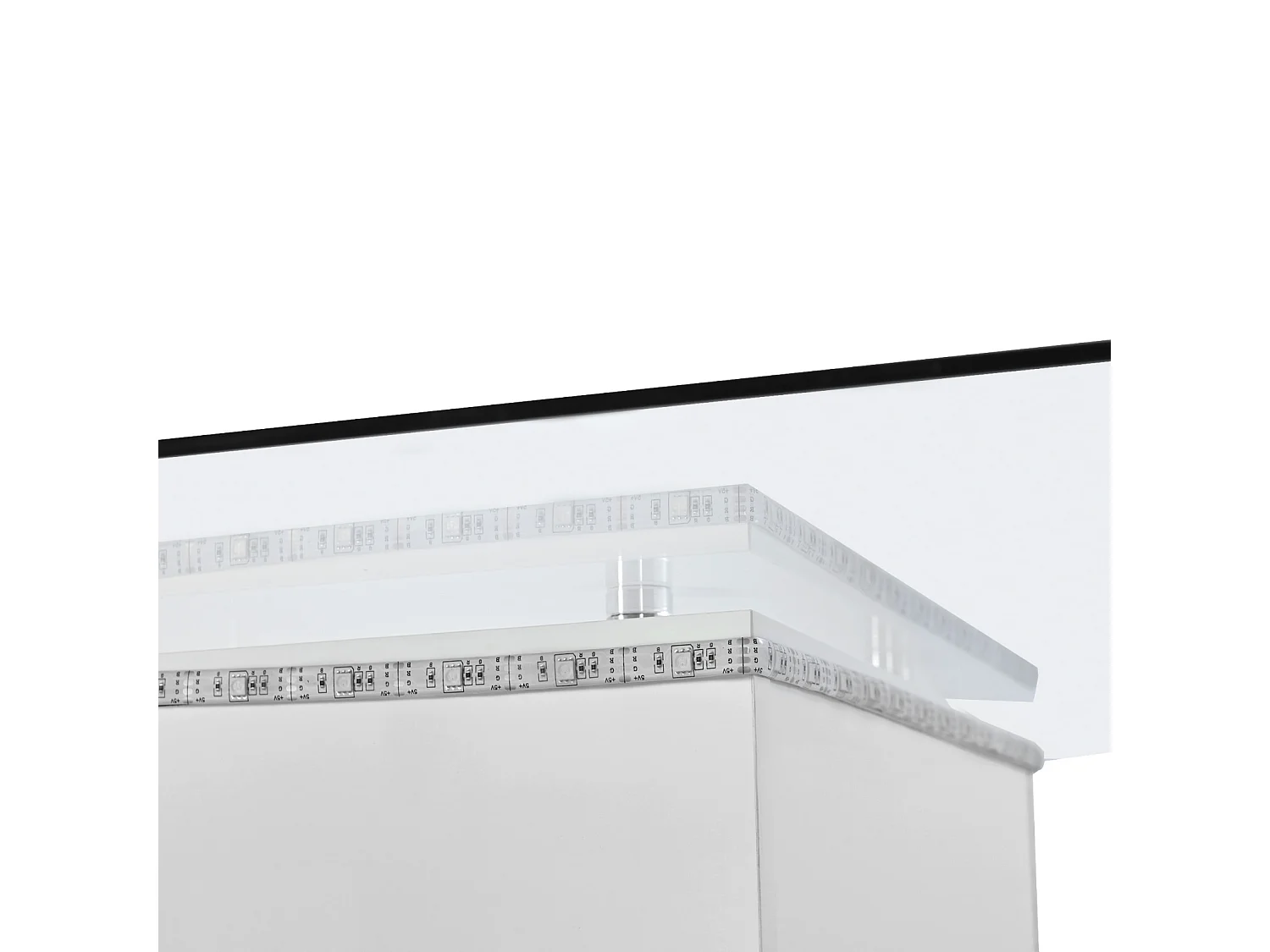 Table basse carré 80x80x40cm, plateau en verre brillant, table LED avec roulettes pivotantes, Blanc+Noir