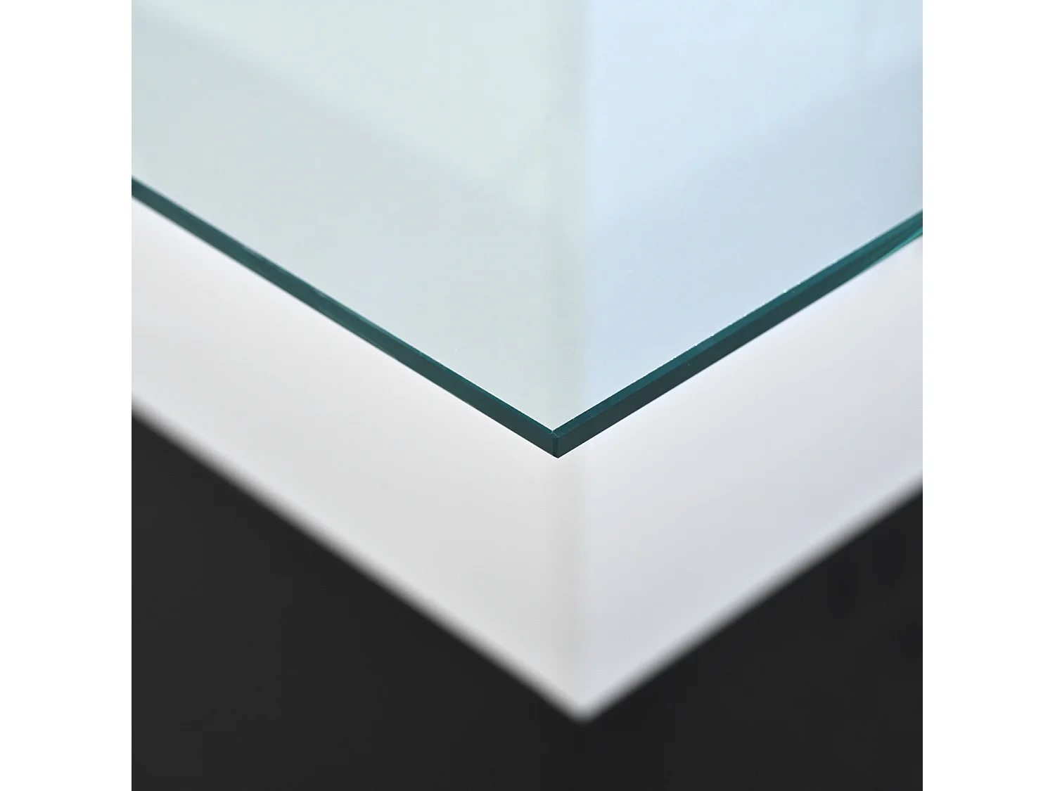 Table basse carré 80x80x40cm, plateau en verre brillant, table LED avec roulettes pivotantes, Blanc+Noir