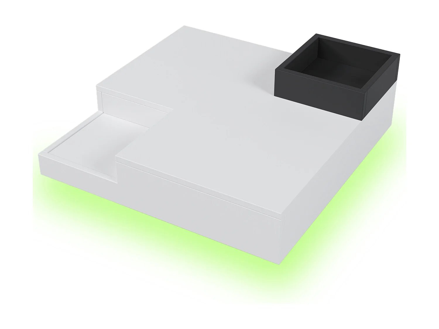 Vierkante LED salontafel 72x72x30 cm, salontafel, bijzettafel met uitneembare opbergdoos, kleur wit