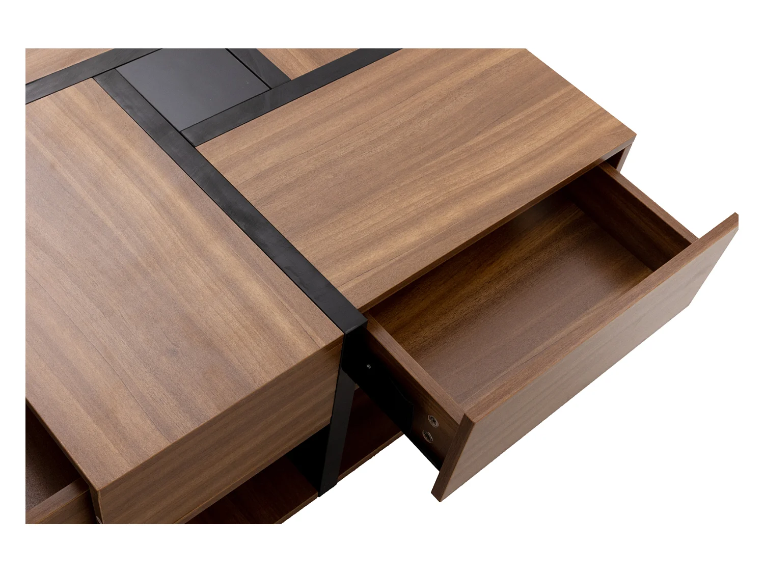 Table basse carrée haute brillance, avec 4 tiroirs, design uniques, espace de rangement en bas, 78x78x36cm naturel