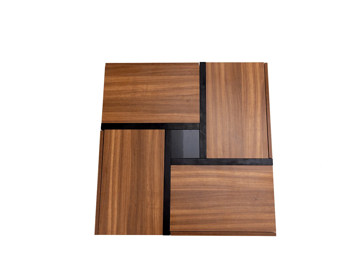 Table basse carrée haute brillance, avec 4 tiroirs, design uniques, espace de rangement en bas, 78x78x36cm naturel