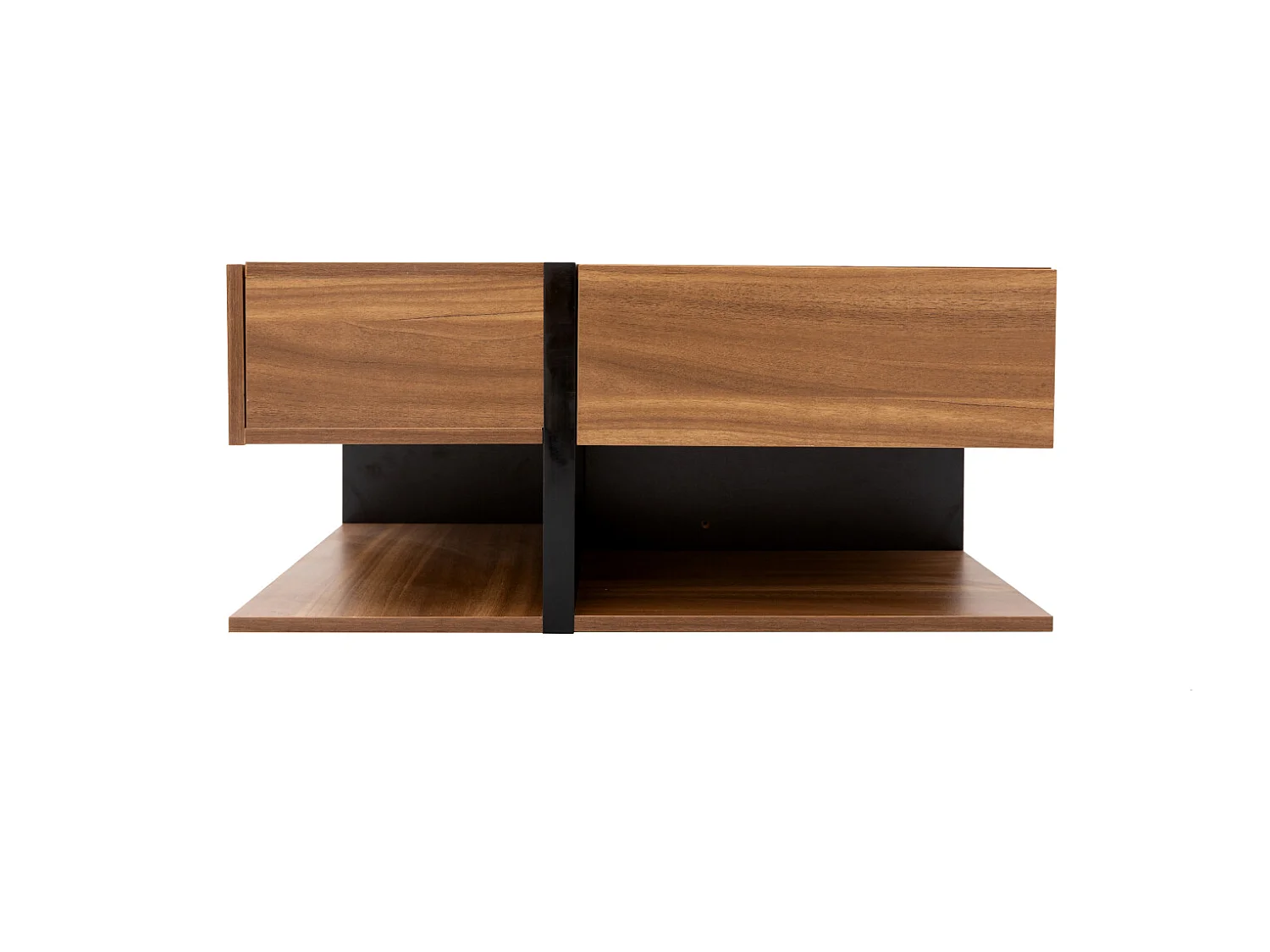 Hoogglans vierkante salontafel, met 4 lades, uniek design, opbergruimte onderaan, 78x78x36cm naturel