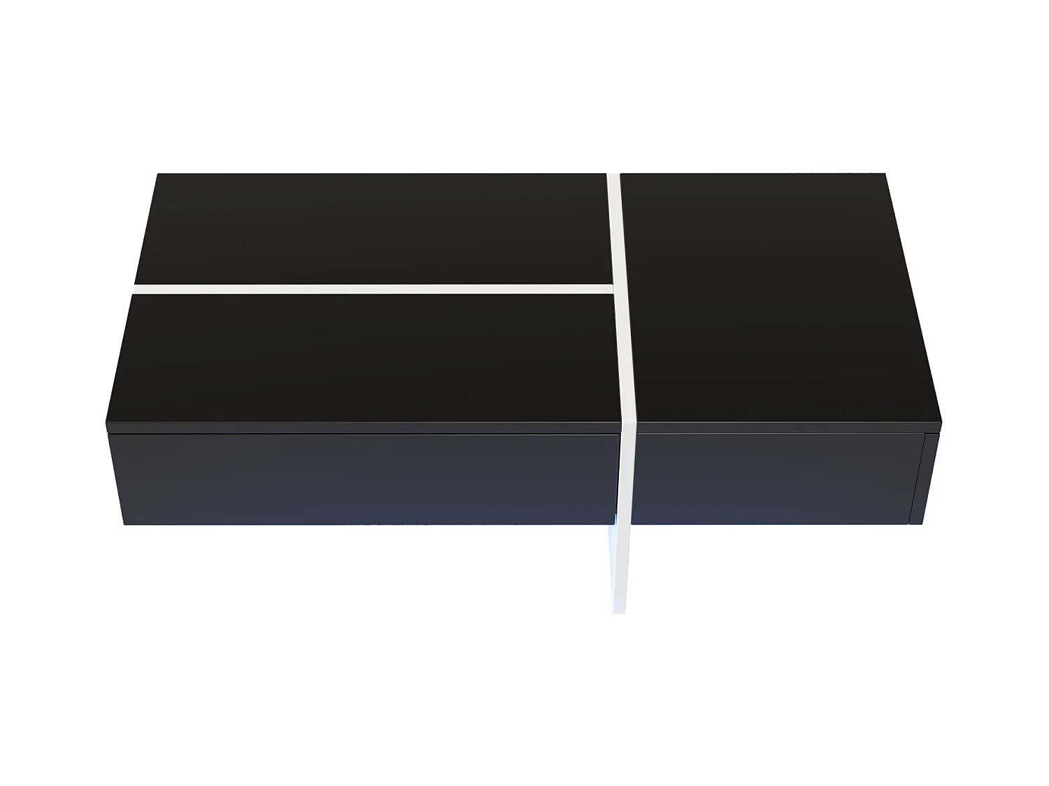 Glanzende salontafel, structuur met wit marmereffect en bijpassende zwarte tafel met led's