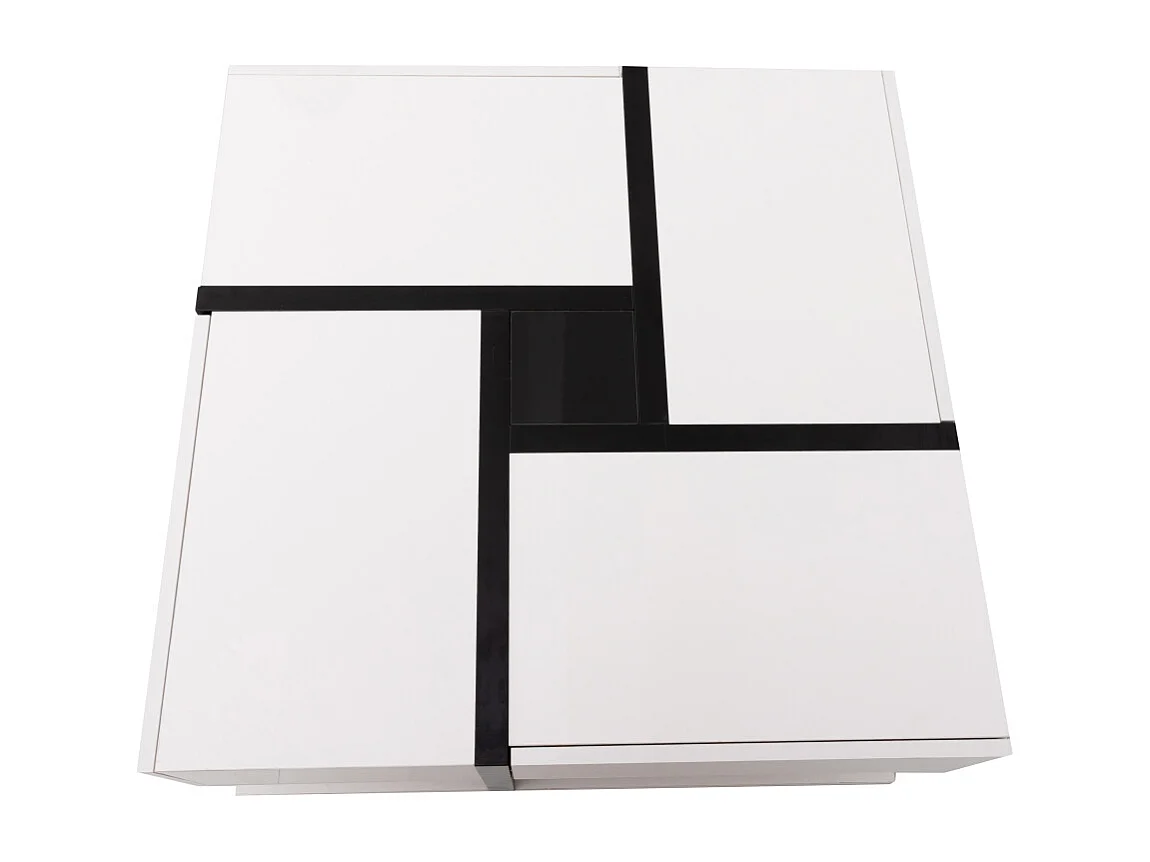 Hoogglans vierkante salontafel, met 4 lades, uniek design, opbergruimte onderin, 78x78x36cm wit