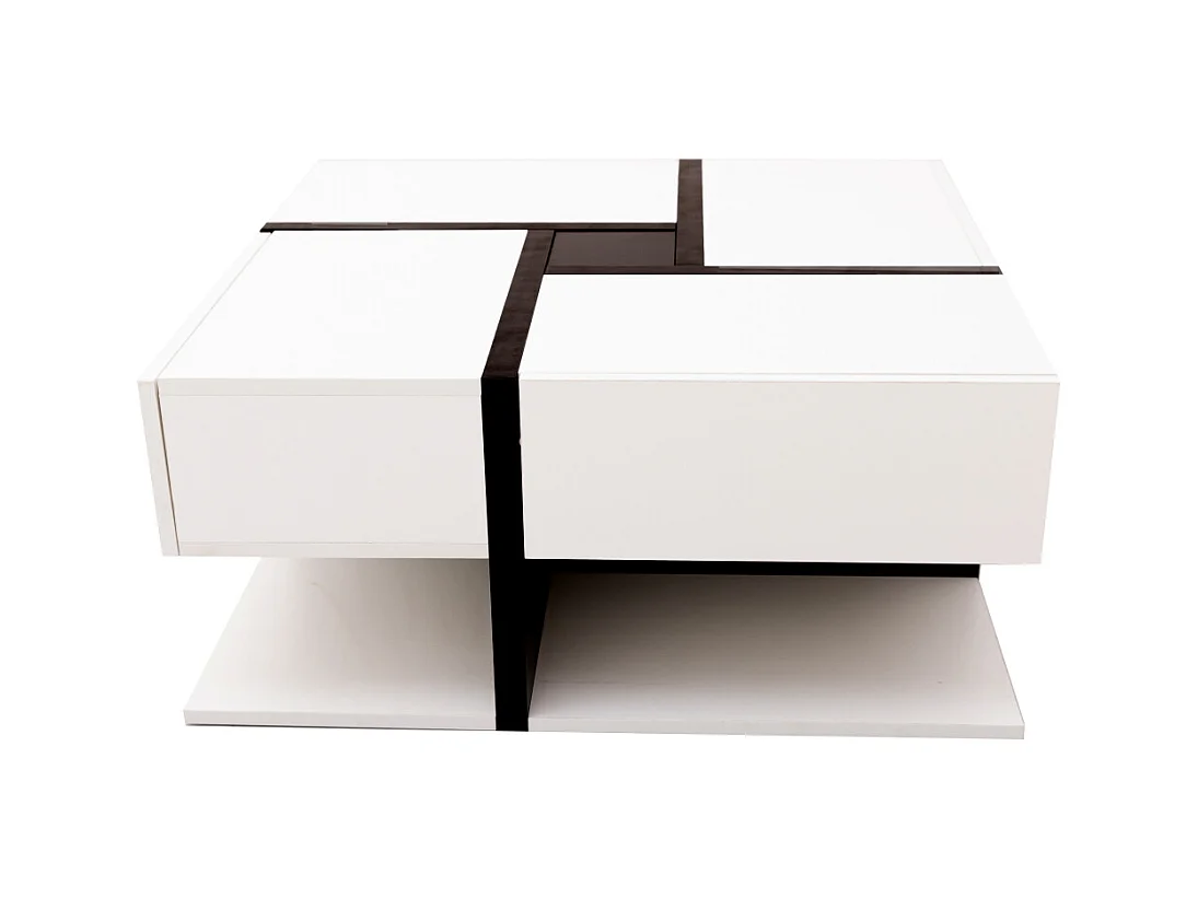 Tavolino da caffè quadrato lucido, con 4 cassetti, design unico, spazio di archiviazione nella parte inferiore, 78x78x36cm bianco