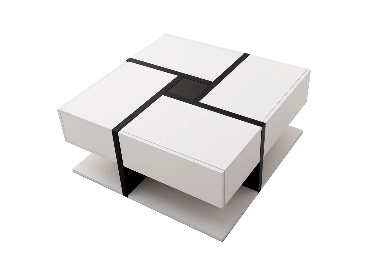 Tavolino da caffè quadrato lucido, con 4 cassetti, design unico, spazio di archiviazione nella parte inferiore, 78x78x36cm bianco