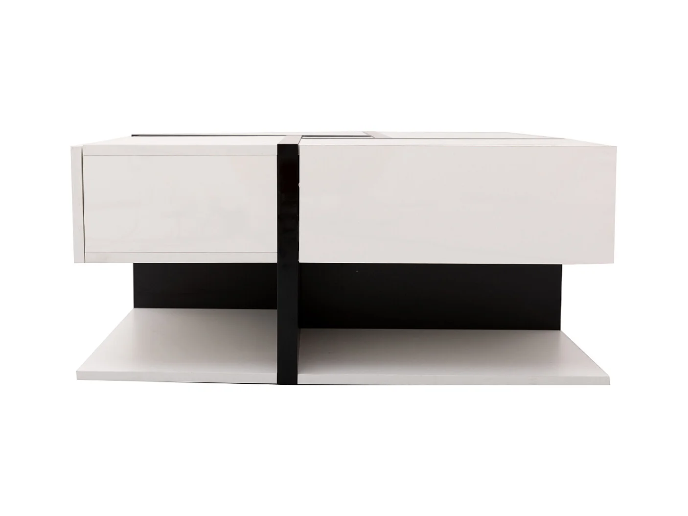 Tavolino da caffè quadrato lucido, con 4 cassetti, design unico, spazio di archiviazione nella parte inferiore, 78x78x36cm bianco