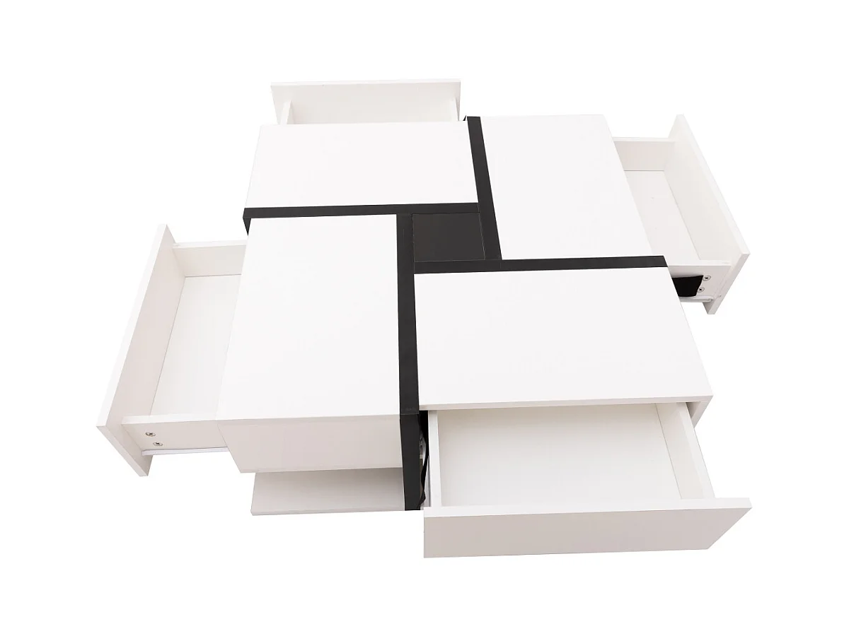 Tavolino da caffè quadrato lucido, con 4 cassetti, design unico, spazio di archiviazione nella parte inferiore, 78x78x36cm bianco