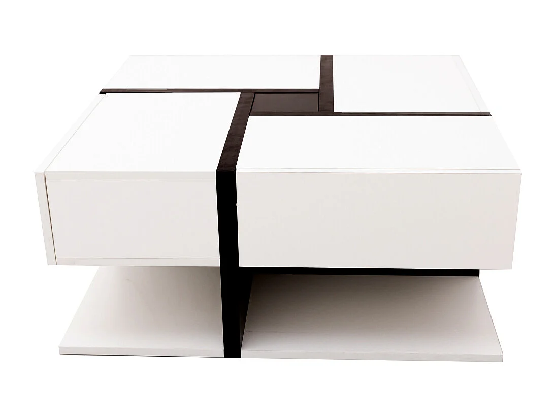 Table basse carrée haute brillance, avec 4 tiroirs, design uniques, espace de rangement en bas, 78x78x36cm blanc
