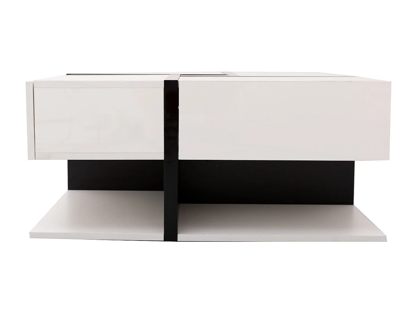 Table basse carrée haute brillance, avec 4 tiroirs, design uniques, espace de rangement en bas, 78x78x36cm blanc