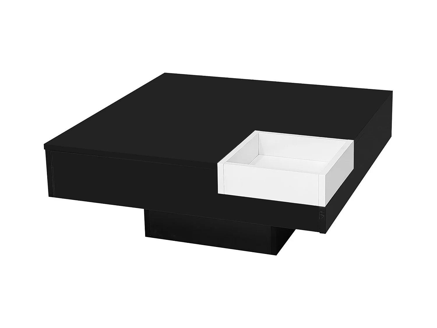 Table basse LED carré 72x72x30 cm, table de salon, table d'appoint avec boîte de rangement amovible, coloris noir
