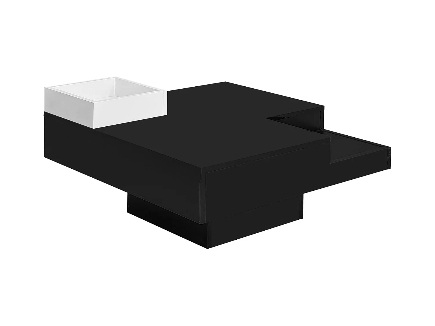 Table basse LED carré 72x72x30 cm, table de salon, table d'appoint avec boîte de rangement amovible, coloris noir