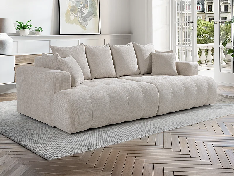 Sofa 4-Sitzer - tiefe Komfortsitzfläche - Strukturstoff - Beige - MOTINO