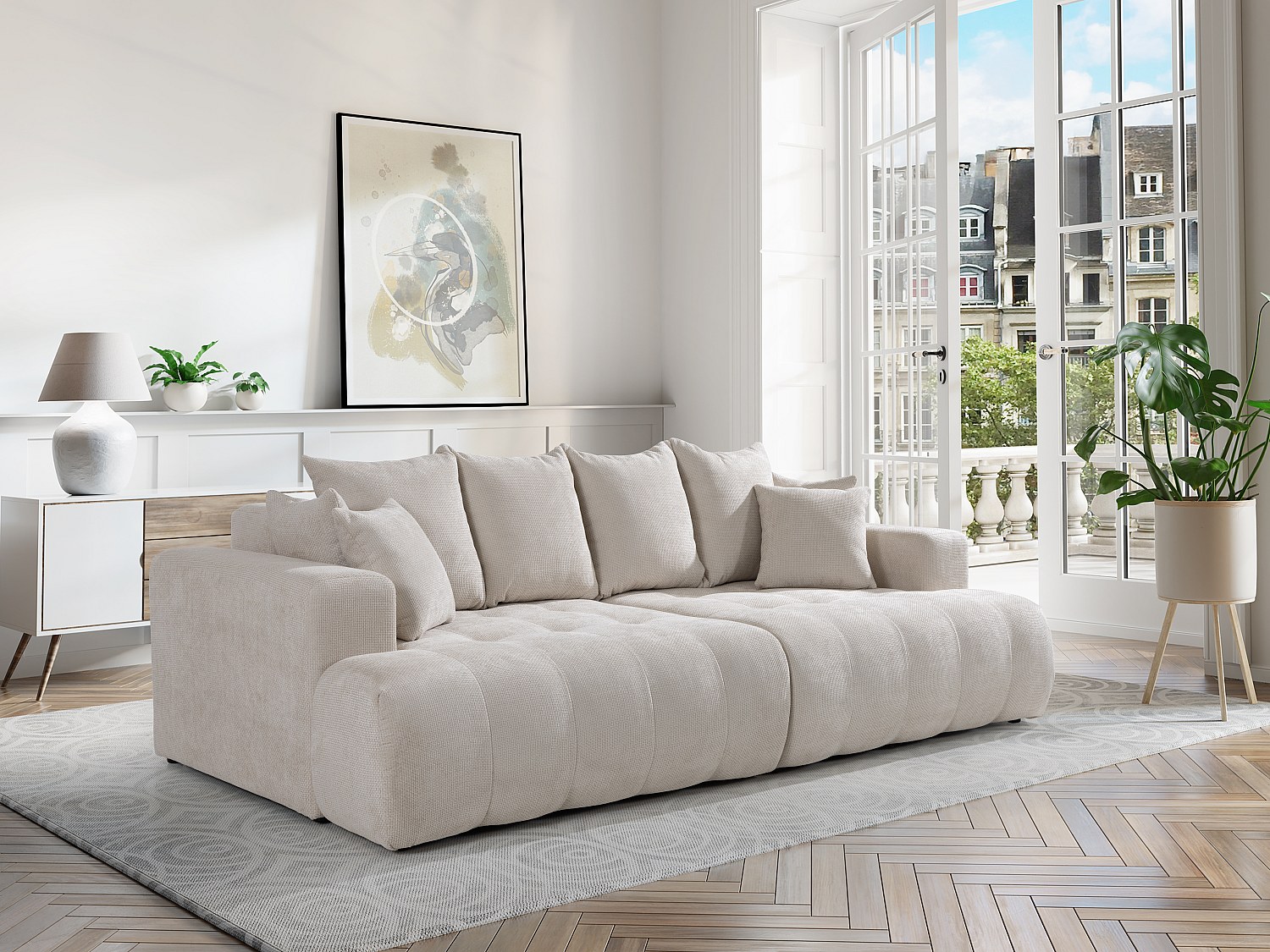Sofa 4-Sitzer - tiefe Komfortsitzfläche - Strukturstoff - Beige - MOTINO günstig online kaufen