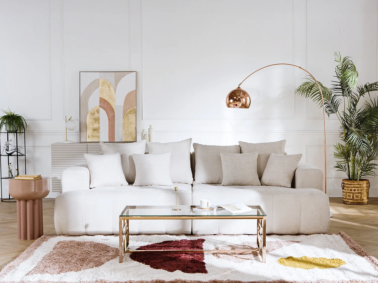 Sofá de 4 lugares conforto assento profundo em tecido texturizado bege - MOTINO