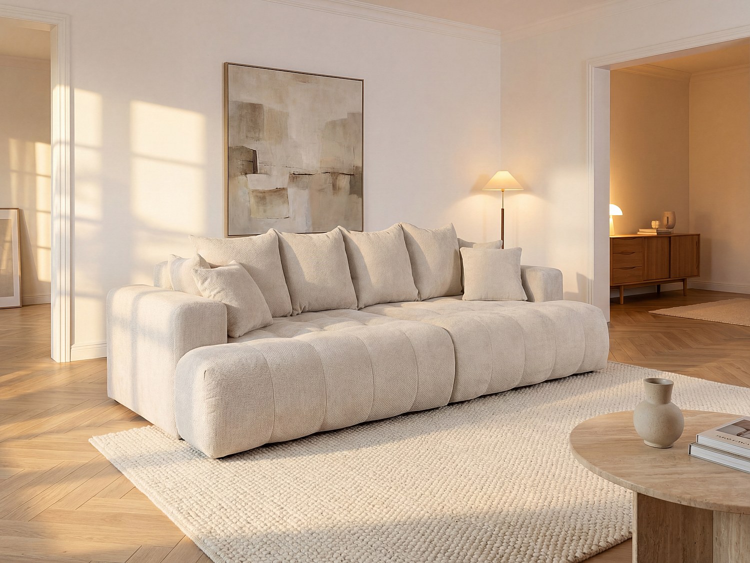 Sofa 4-Sitzer - tiefe Komfortsitzfläche - Strukturstoff - Beige - MOTINO günstig online kaufen