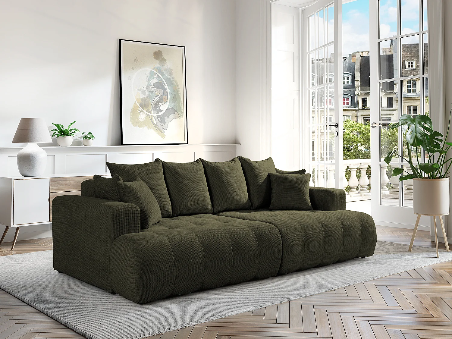 Sofa 4-Sitzer - tiefe Komfortsitzfläche - Strukturstoff - Grün - MOTINO