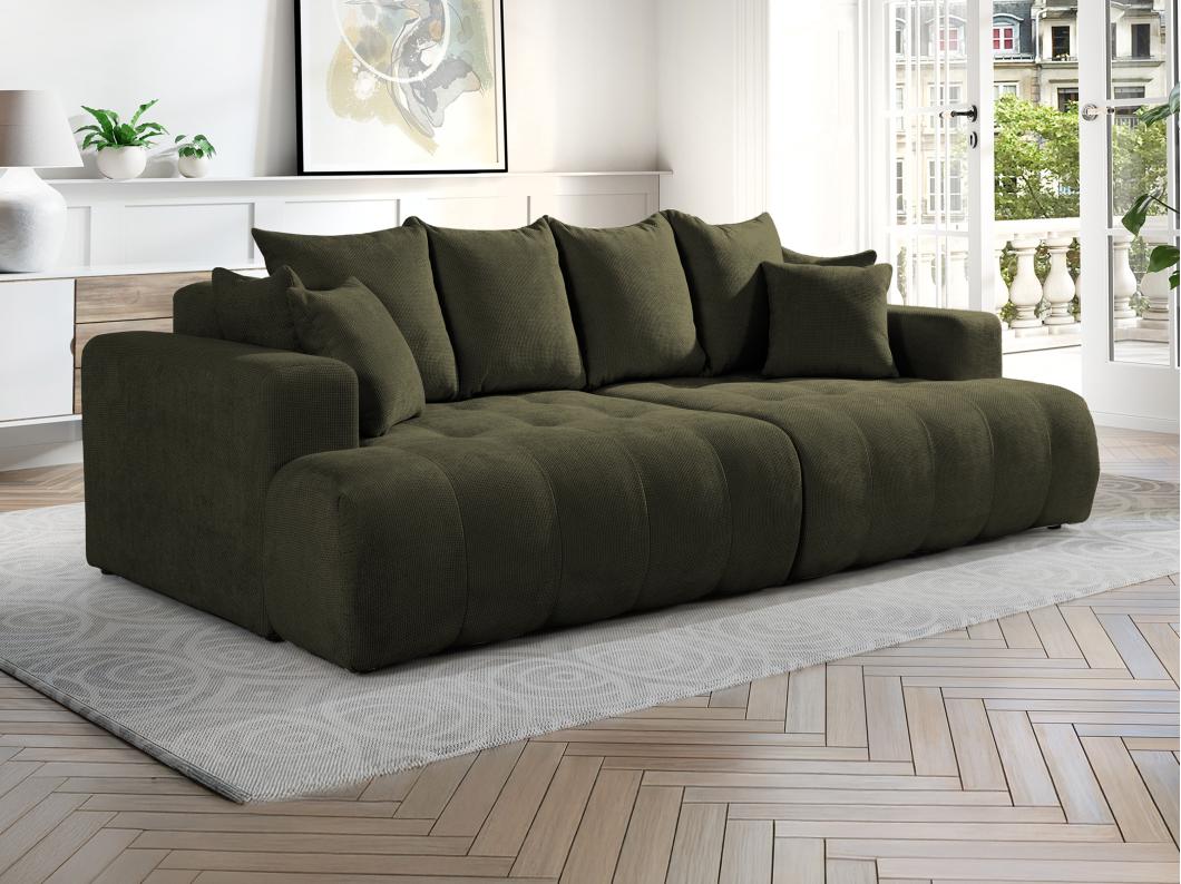 Sofa 4-Sitzer - tiefe Komfortsitzfläche - Strukturstoff - Grün - MOTINO