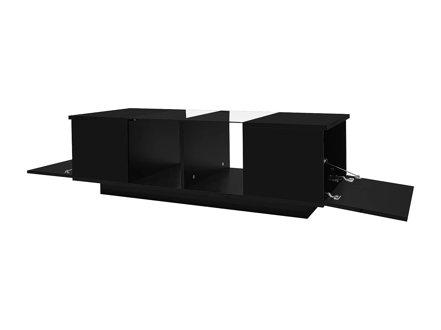 Salontafel met multi-color LED - 2 neerklapbare deuren en glazen plank - Zwart