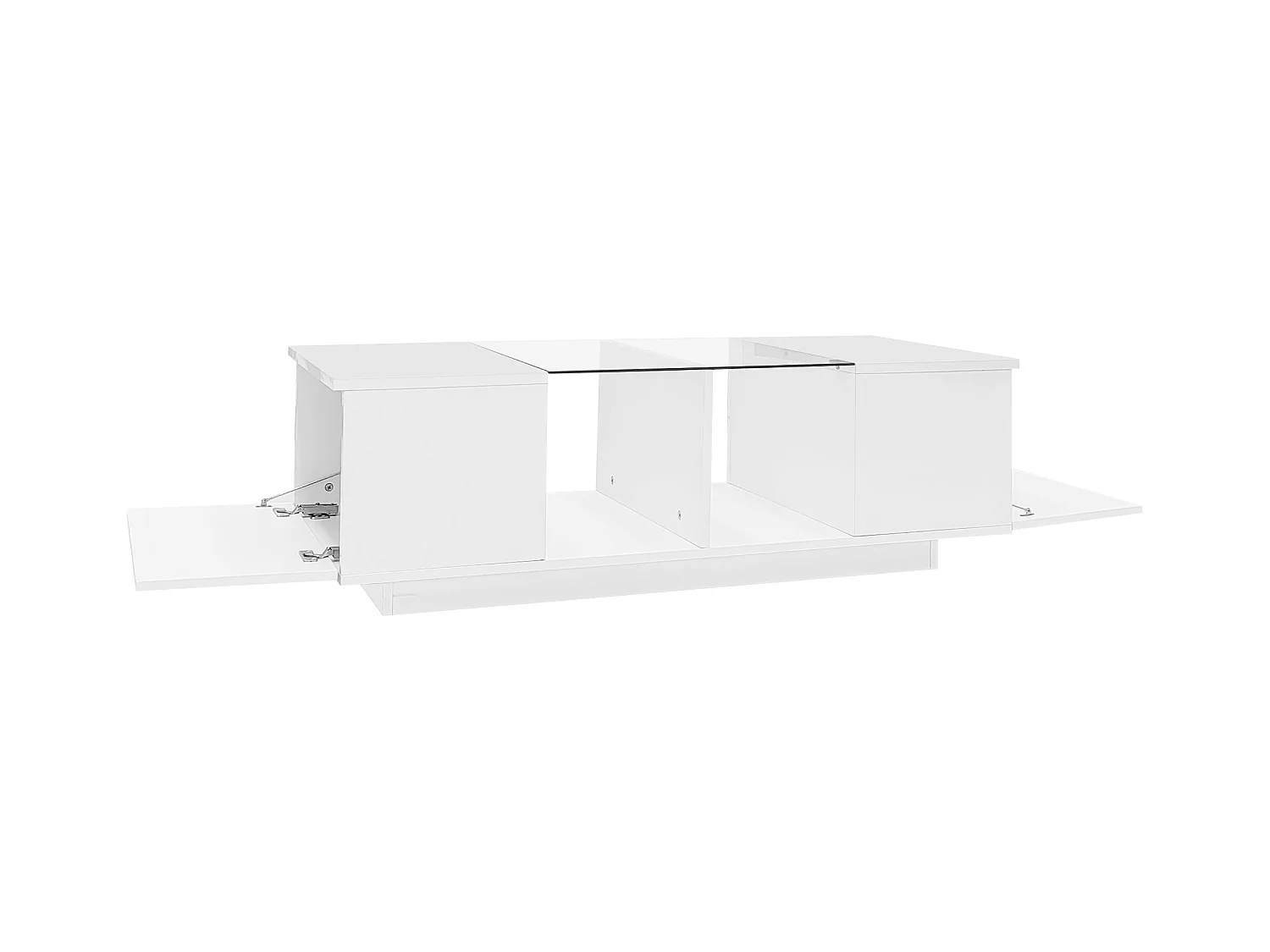 Table basse avec LED multicolore - 2 portes abattantes et étagère en verre - Blanc